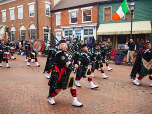 BagPipe Players March through Main Street